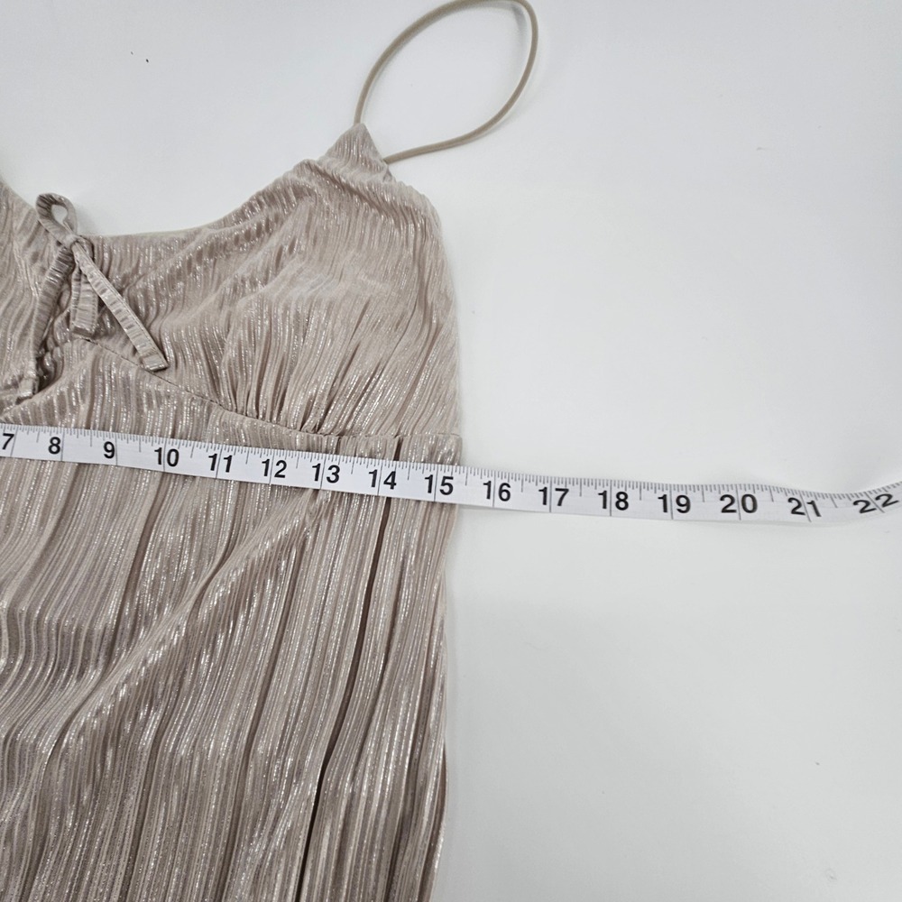 Y2K No Comment Babydoll Champagne Metallic Pleated Maxi Slip Dress L Fairy Glam - Picture 5 of 9
